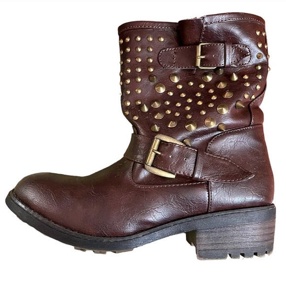 Brown Studded Ankle Biker Boots - Picture 4 of 6